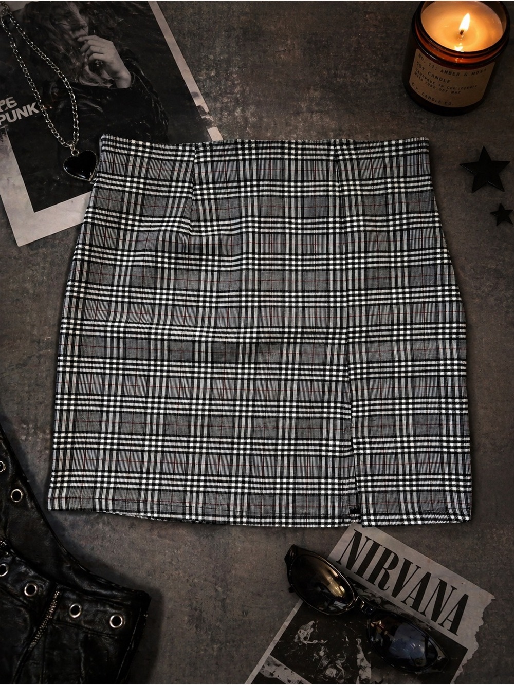 Windsor Plaid Mini Skirt Black White Red Size M Preppy Y2K